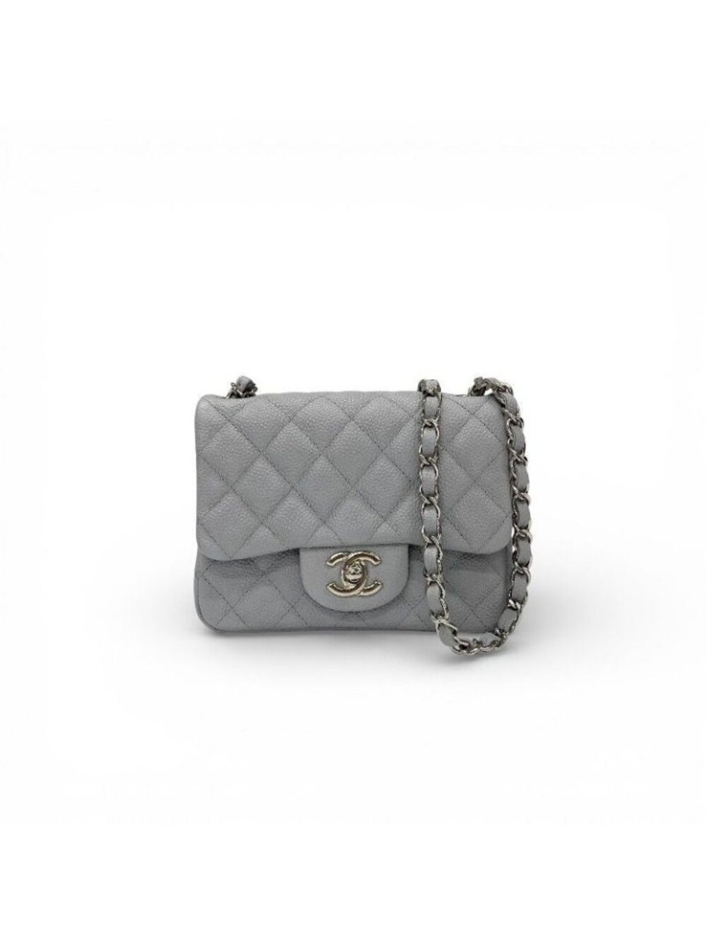 Chanel Bag Shoulder Gray Silver Mini Quilted Caviar Leather Single